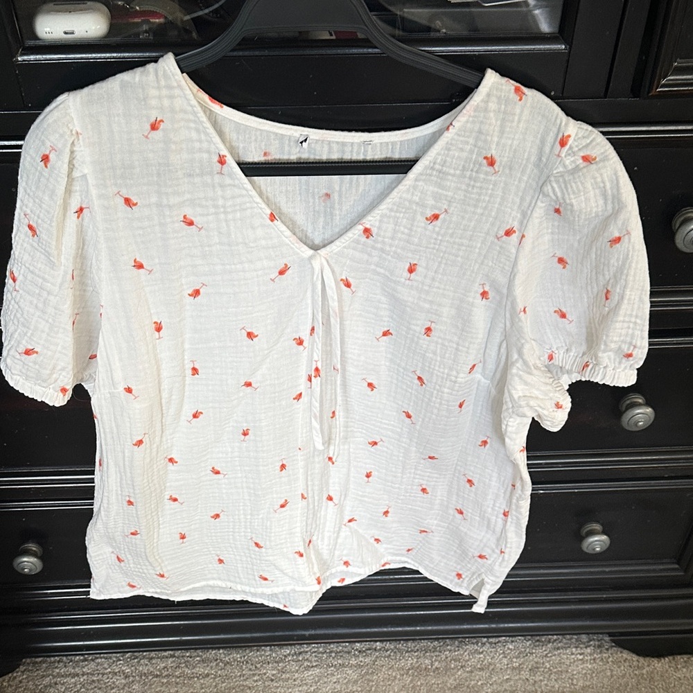 White and Red Floral Women's Top